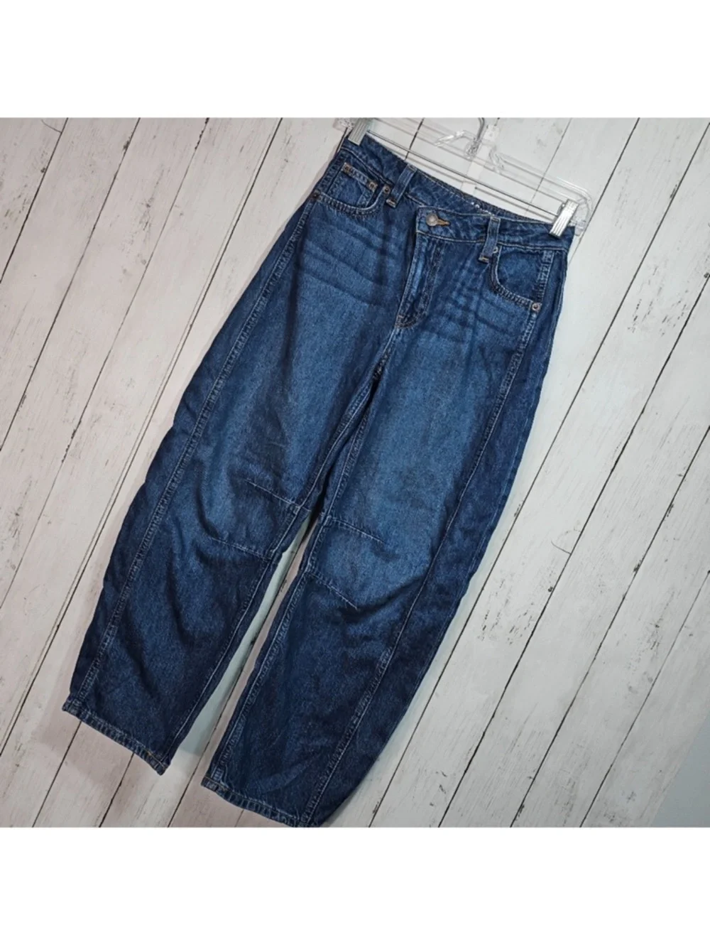 Gap Kids Girls Horseshoe Barrel Leg Blue 100% Cotton Denim Jeans Pockets Size 12